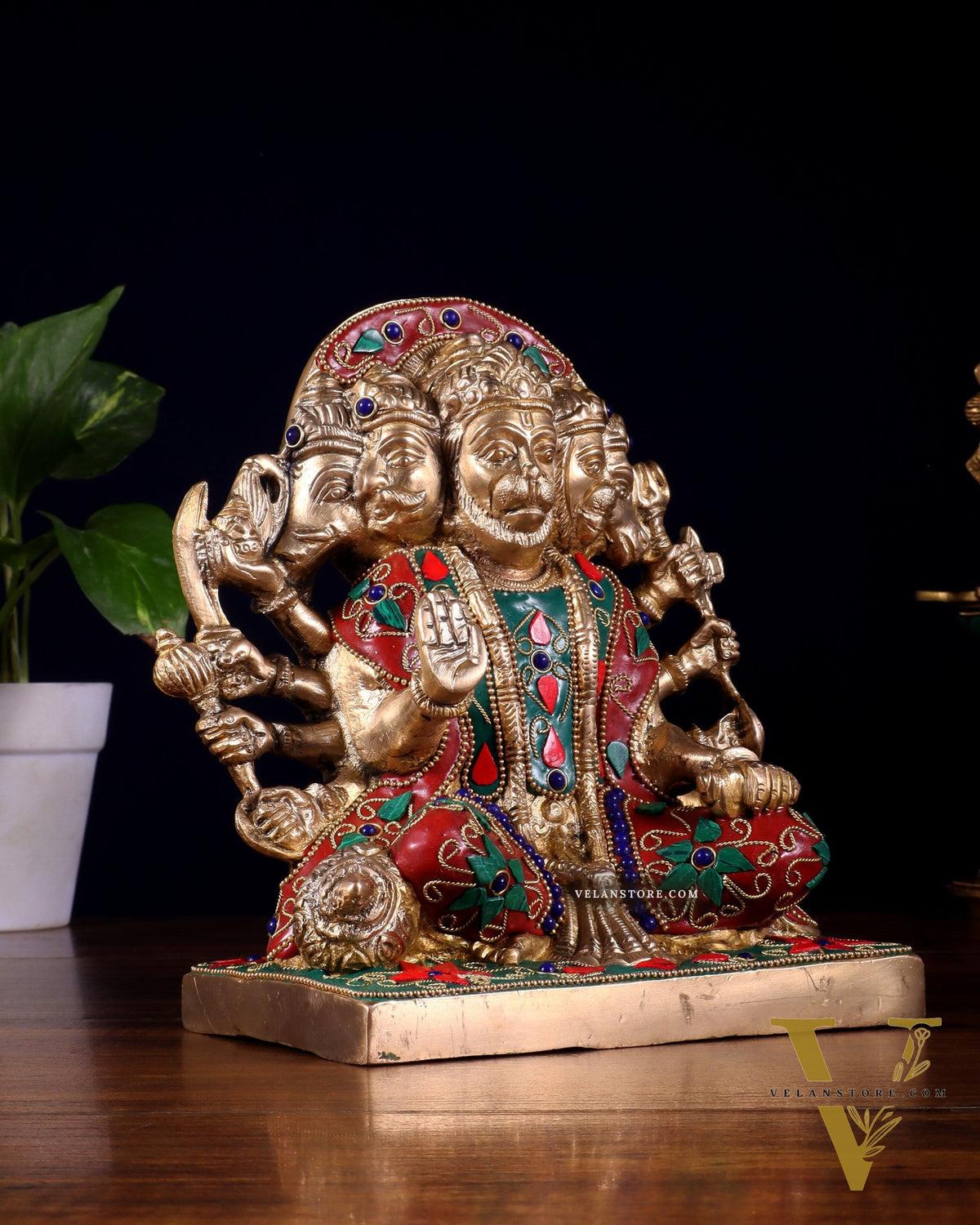 Pure Brass Panchmukhi Hanuman Statue 7.5 Inch stonework
