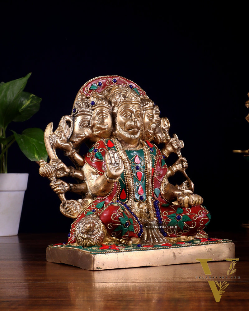 Pure Brass Panchmukhi Hanuman Statue 7.5 Inch stonework