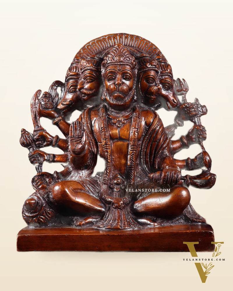 Pure Brass Panchmukhi Hanuman Statue – Copper Finish 7.5 Inch
