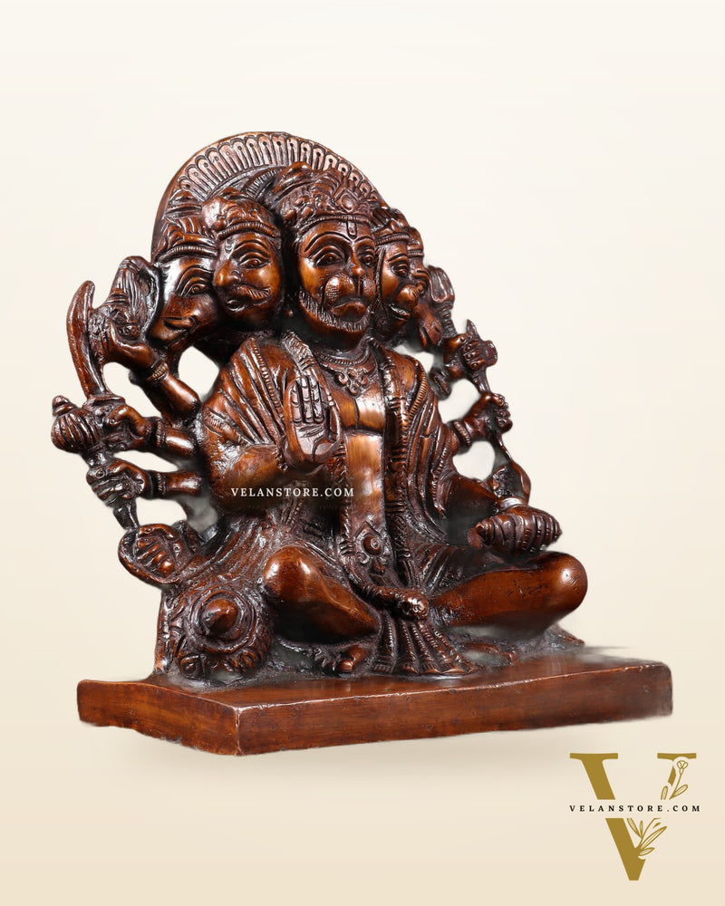 Pure Brass Panchmukhi Hanuman Statue – Copper Finish 7.5 Inch