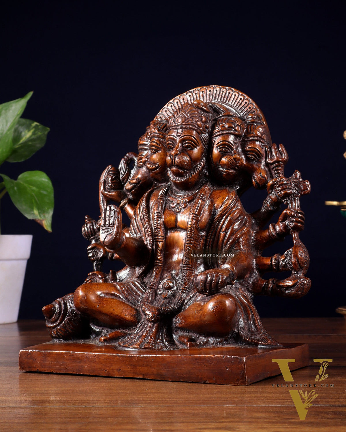 Pure Brass Panchmukhi Hanuman Statue – Copper Finish 7.5 Inch