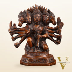 Pure Brass Panchmukhi Hanuman Statue | Deep Red Finish | 8 Inches