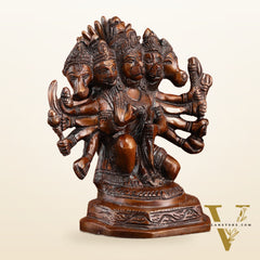 Pure Brass Panchmukhi Hanuman Statue | Deep Red Finish | 8 Inches