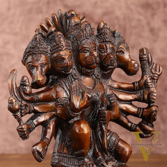 Pure Brass Panchmukhi Hanuman Statue | Deep Red Finish | 8 Inches