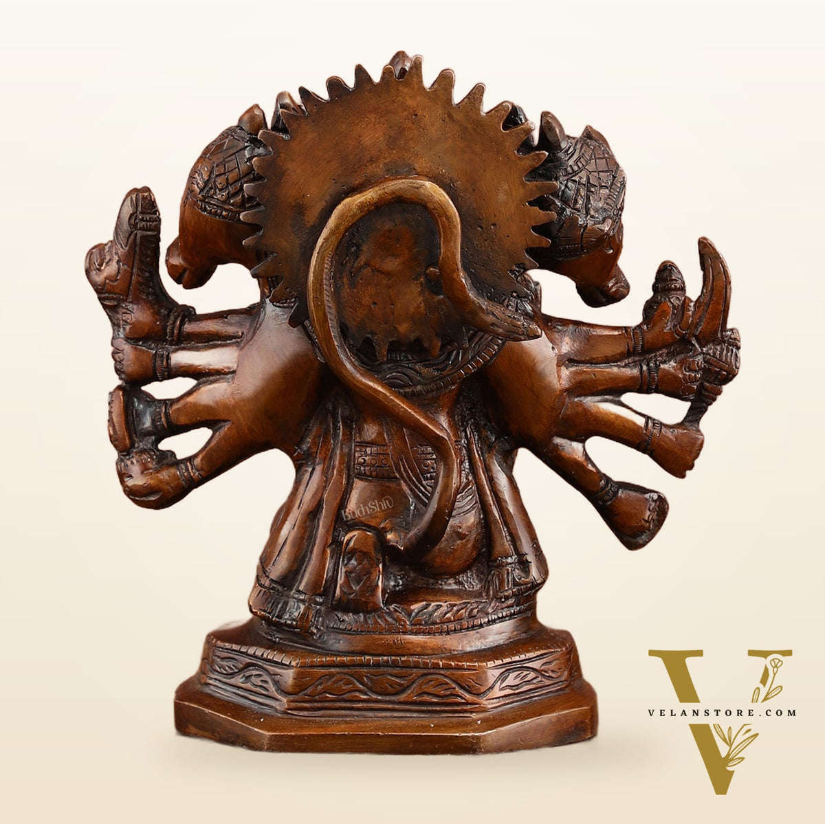 Pure Brass Panchmukhi Hanuman Statue | Deep Red Finish | 8 Inches