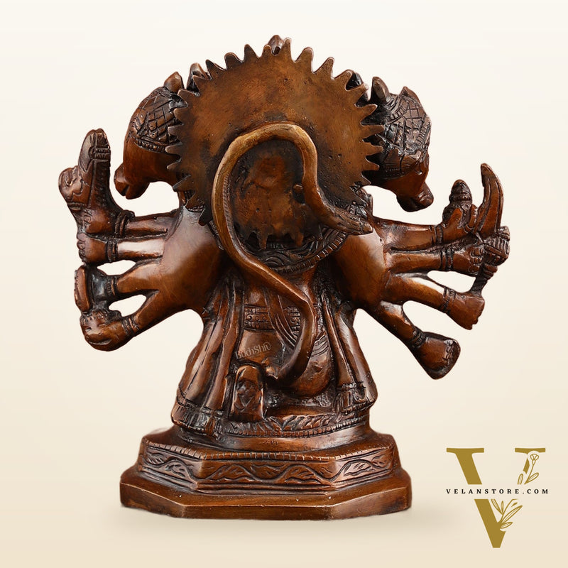 Pure Brass Panchmukhi Hanuman Statue | Deep Red Finish | 8 Inches