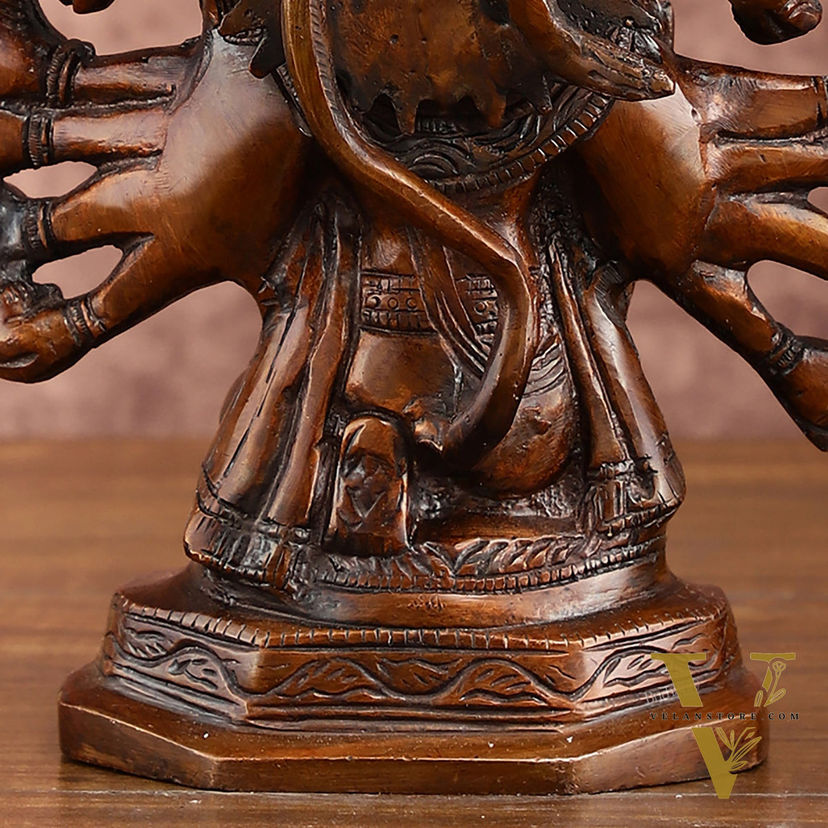 Pure Brass Panchmukhi Hanuman Statue | Deep Red Finish | 8 Inches