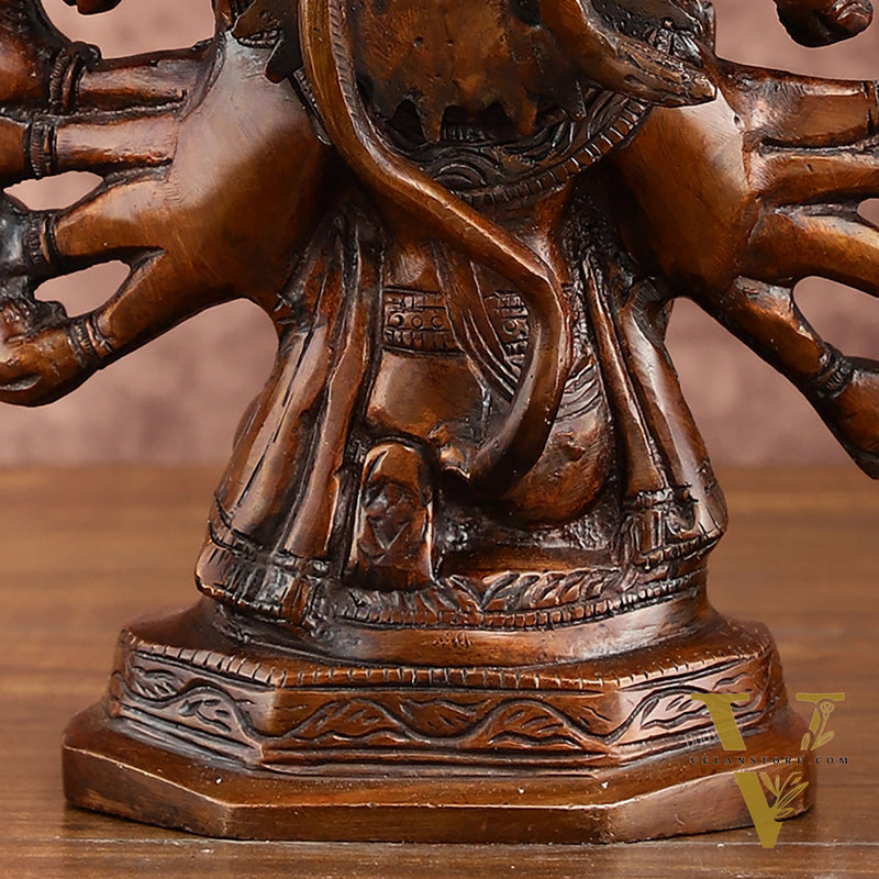 Pure Brass Panchmukhi Hanuman Statue | Deep Red Finish | 8 Inches