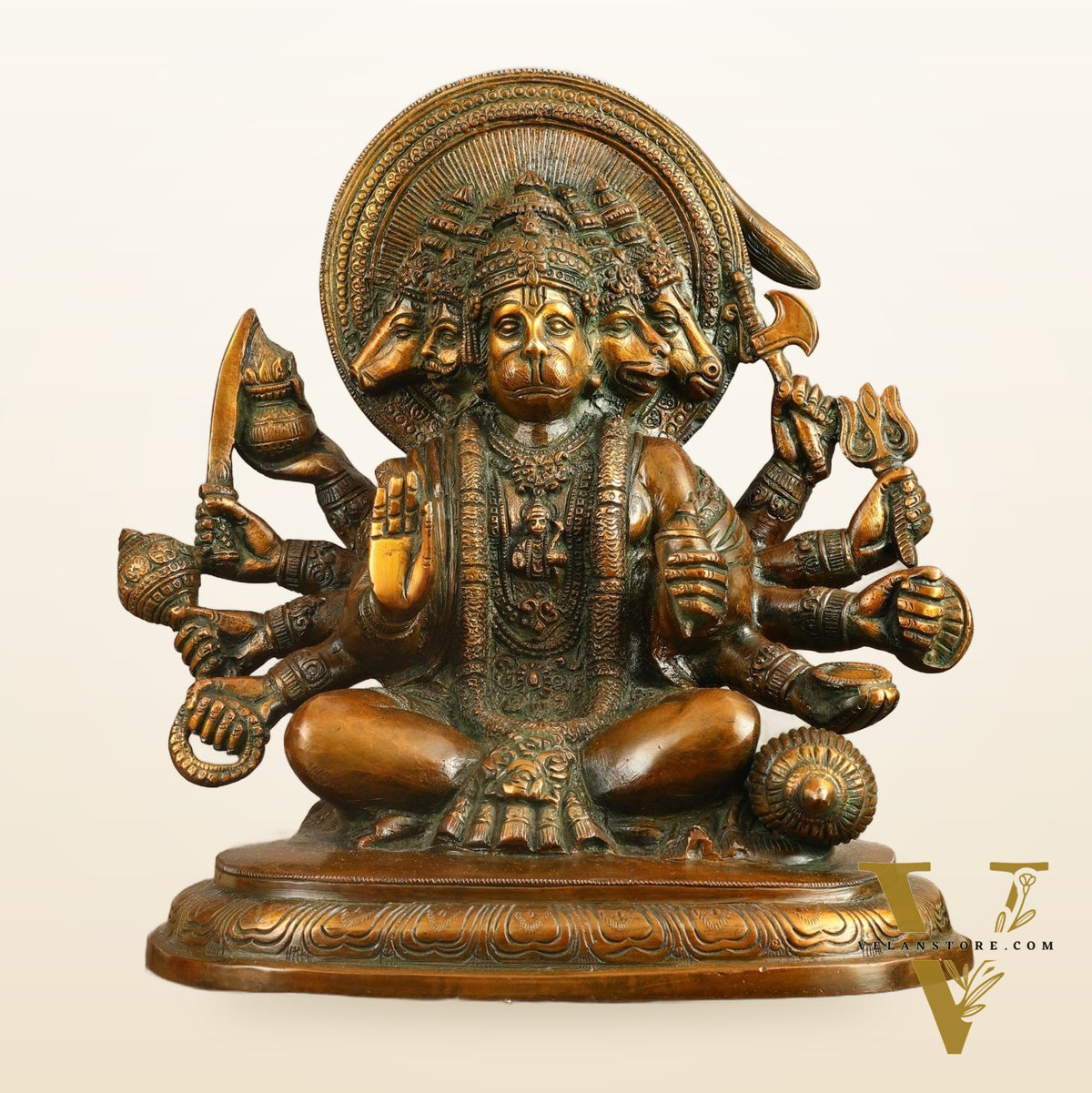 Pure Brass Panchmukhi Hanuman Statue with Crossed Legs 9.5 inch