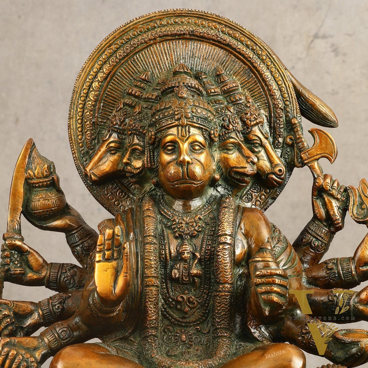 Pure Brass Panchmukhi Hanuman Statue with Crossed Legs 9.5 inch