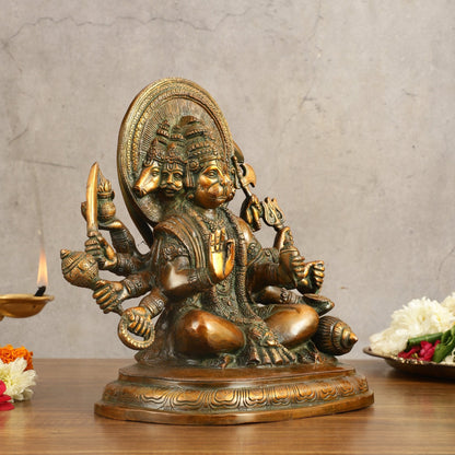 Pure Brass Panchmukhi Hanuman Statue with Crossed Legs 9.5 inch