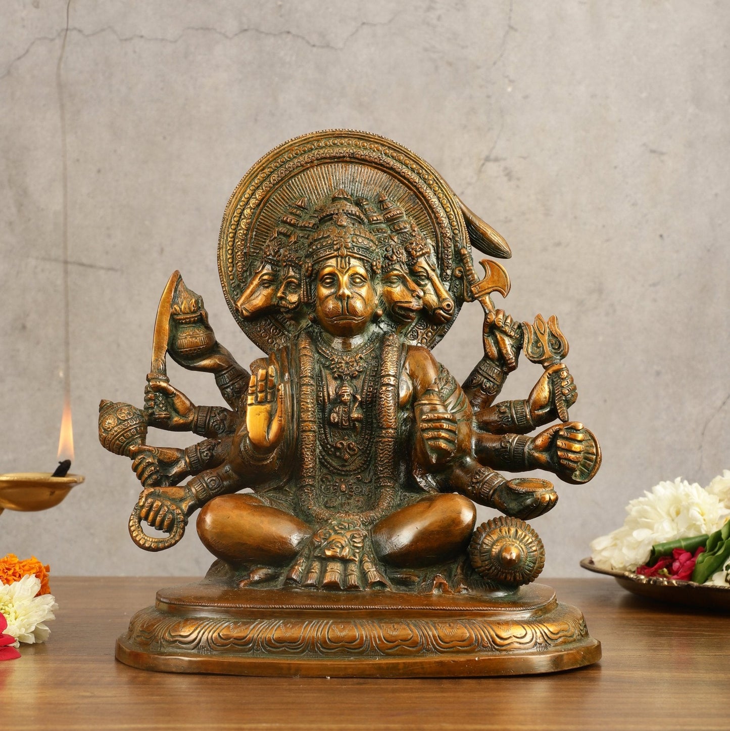 Pure Brass Panchmukhi Hanuman Statue with Crossed Legs 9.5 inch