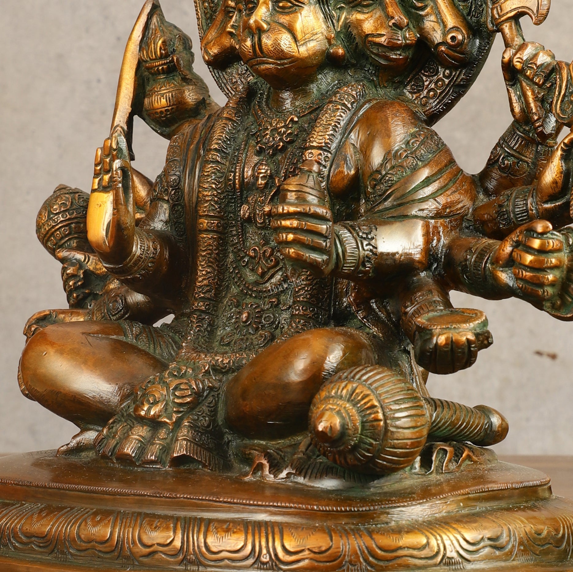 Pure Brass Panchmukhi Hanuman Statue with Crossed Legs 9.5 inch