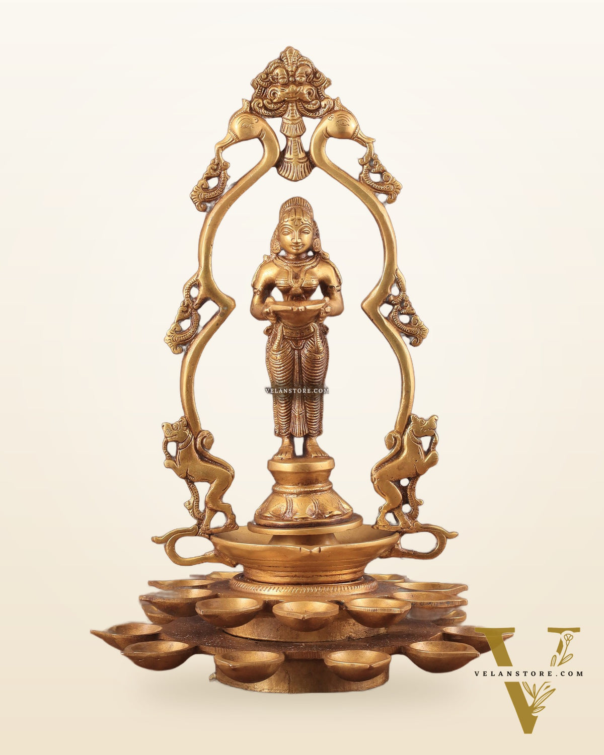 Pure Brass Pavai Deep Lady Lakshmi Statue with Multiple Diyas - 14"