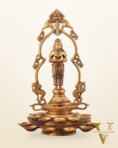 Pure Brass Pavai Deep Lady Lakshmi Statue with Multiple Diyas - 14"
