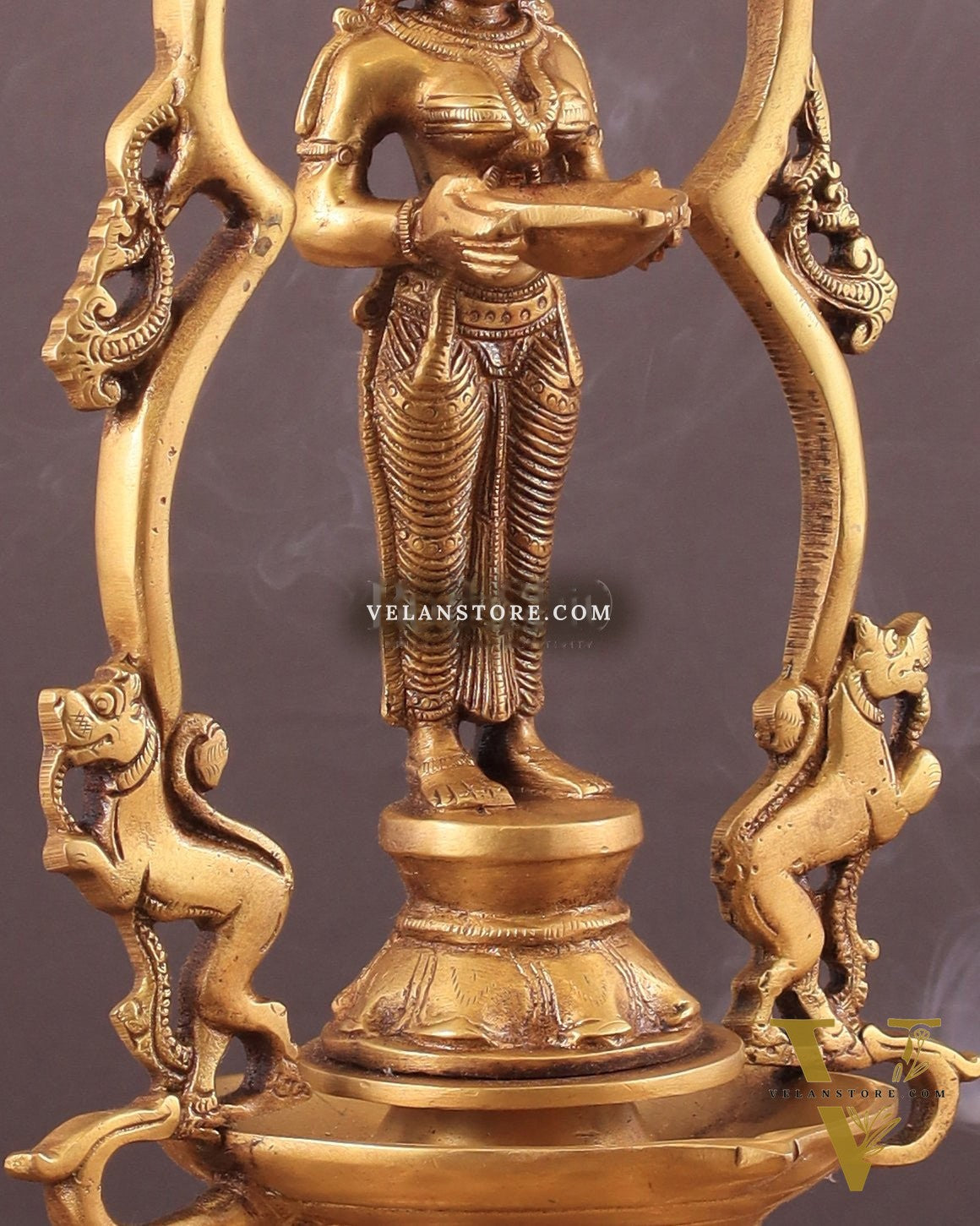 Pure Brass Pavai Deep Lady Lakshmi Statue with Multiple Diyas - 14"