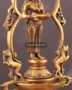 Pure Brass Pavai Deep Lady Lakshmi Statue with Multiple Diyas - 14"