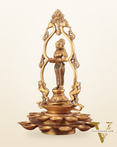 Pure Brass Pavai Deep Lady Lakshmi Statue with Multiple Diyas - 14"