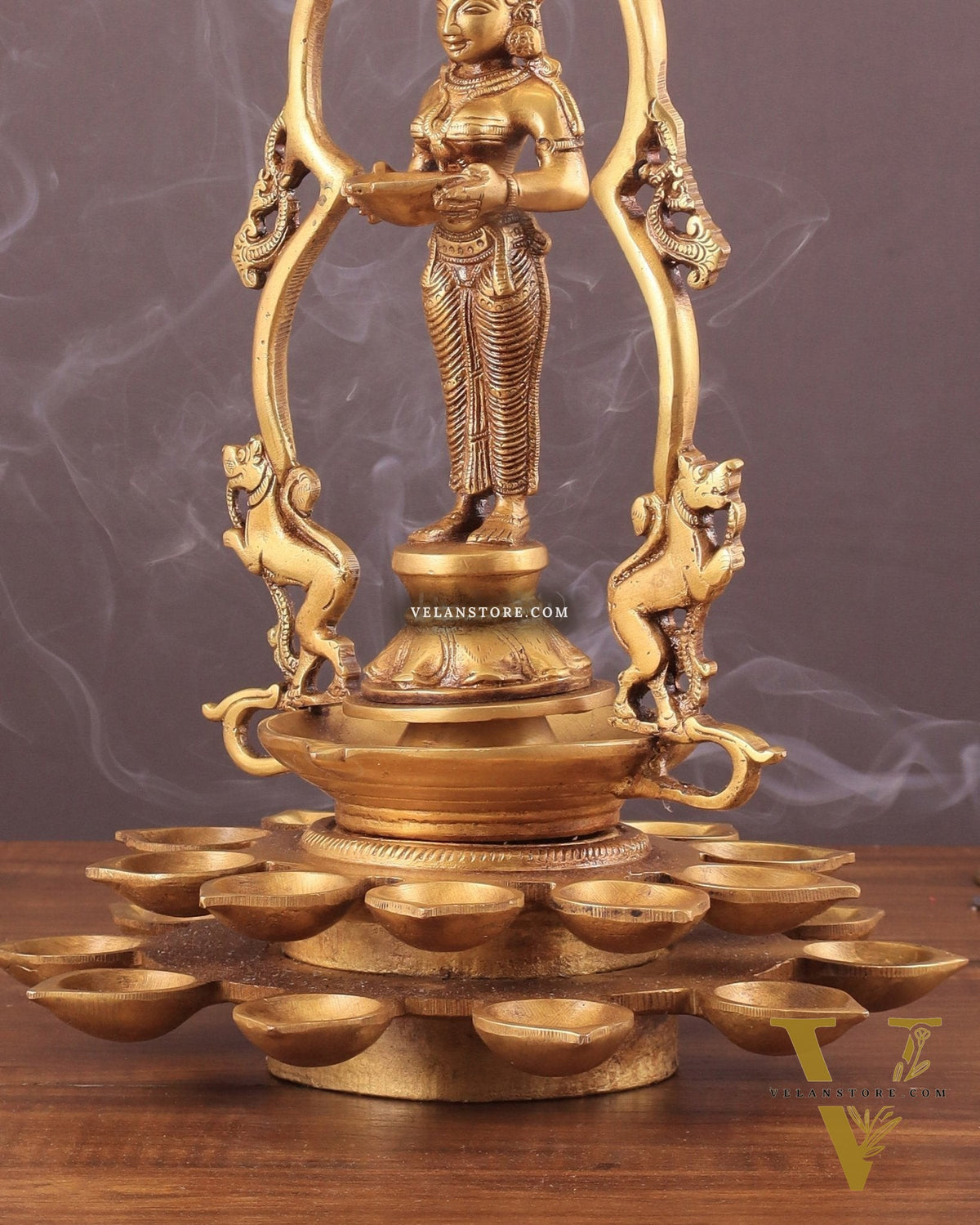 Pure Brass Pavai Deep Lady Lakshmi Statue with Multiple Diyas - 14"