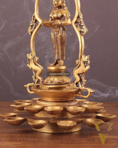 Pure Brass Pavai Deep Lady Lakshmi Statue with Multiple Diyas - 14"