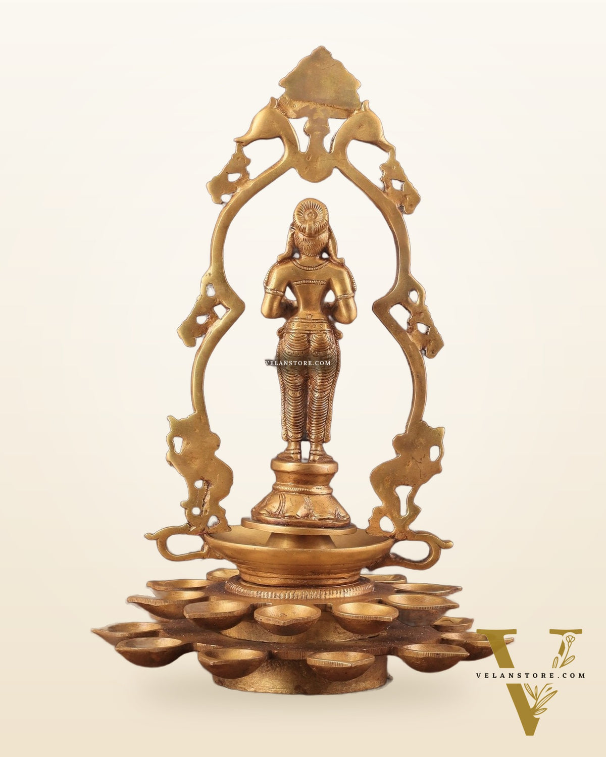 Pure Brass Pavai Deep Lady Lakshmi Statue with Multiple Diyas - 14"