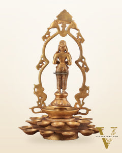 Pure Brass Pavai Deep Lady Lakshmi Statue with Multiple Diyas - 14"