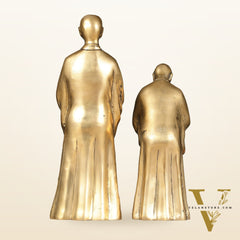 Pure Brass Peaceful Buddha Monk and Disciple Idol Set - 12 Inch