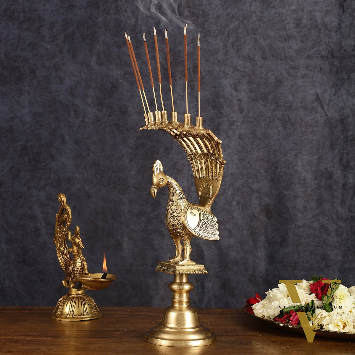 Pure Brass Peacock Agarbatti Incense Holder - 12 Inch