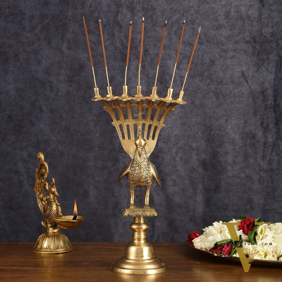 Pure Brass Peacock Agarbatti Incense Holder - 12 Inch