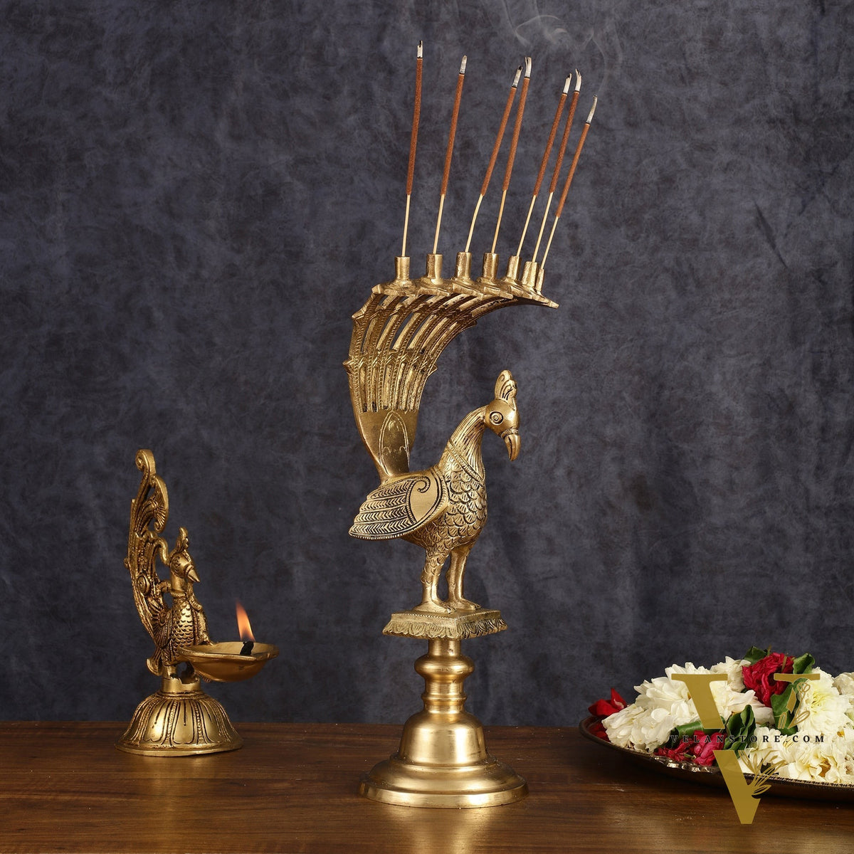 Pure Brass Peacock Agarbatti Incense Holder - 12 Inch