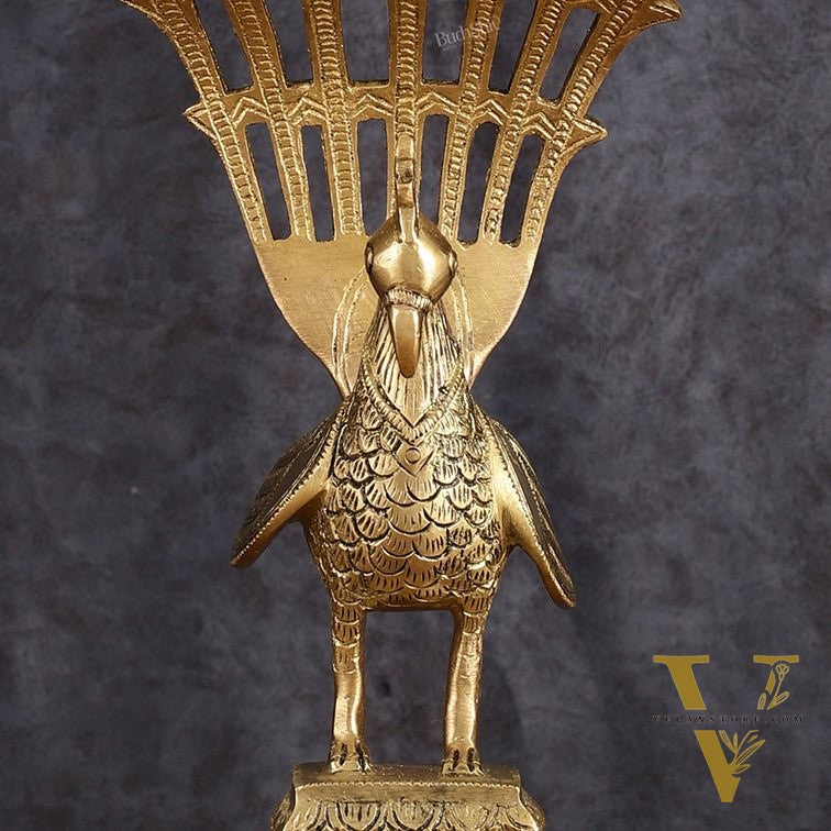 Pure Brass Peacock Agarbatti Incense Holder - 12 Inch
