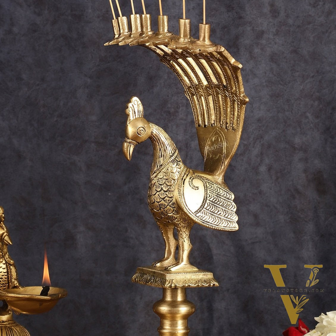 Pure Brass Peacock Agarbatti Incense Holder - 12 Inch