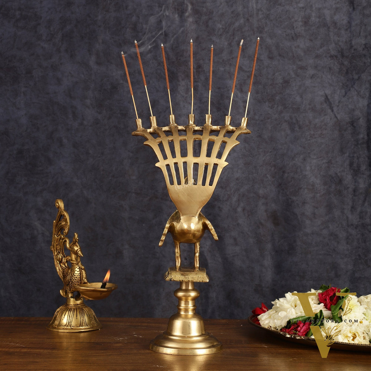 Pure Brass Peacock Agarbatti Incense Holder - 12 Inch