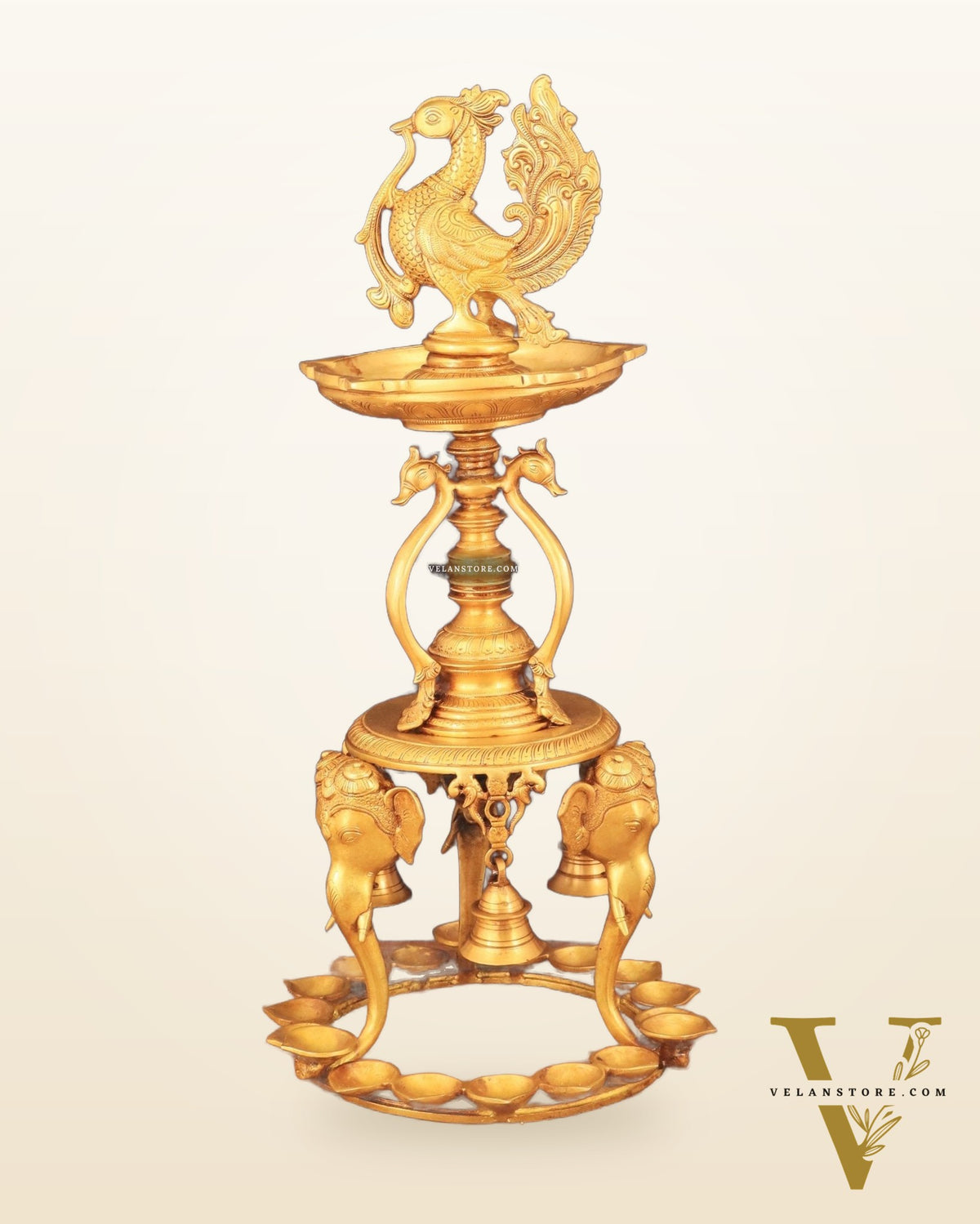 Pure Brass Peacock Annam Pakshi Oil Lamp - 24"