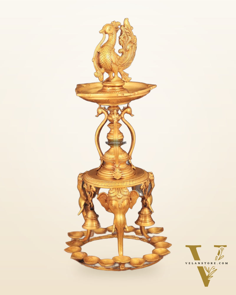 Pure Brass Peacock Annam Pakshi Oil Lamp - 24"