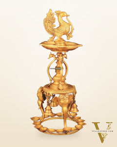 Pure Brass Peacock Annam Pakshi Oil Lamp - 24"