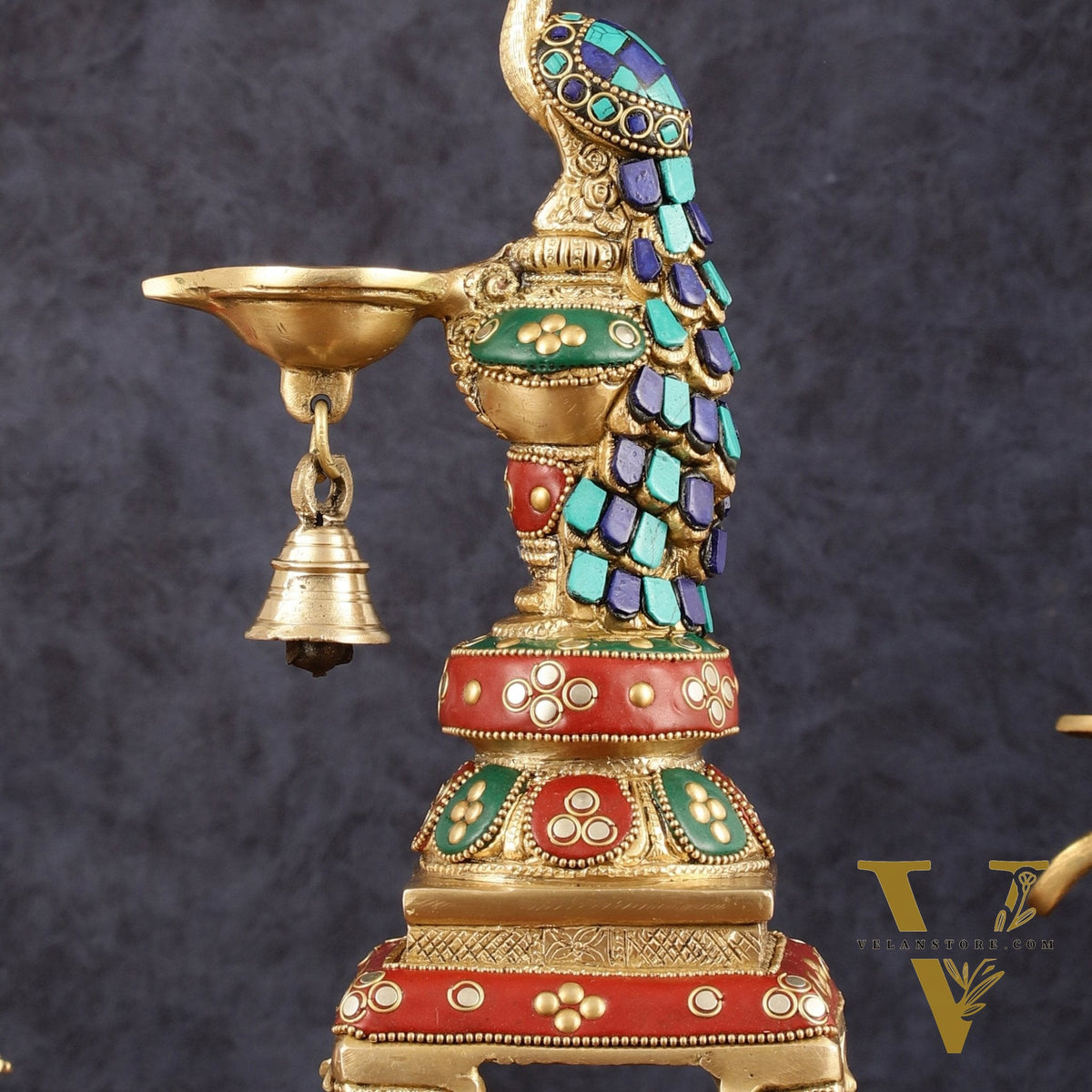 Pure Brass Peacock Diya with Meenakari Work -  11" Height
