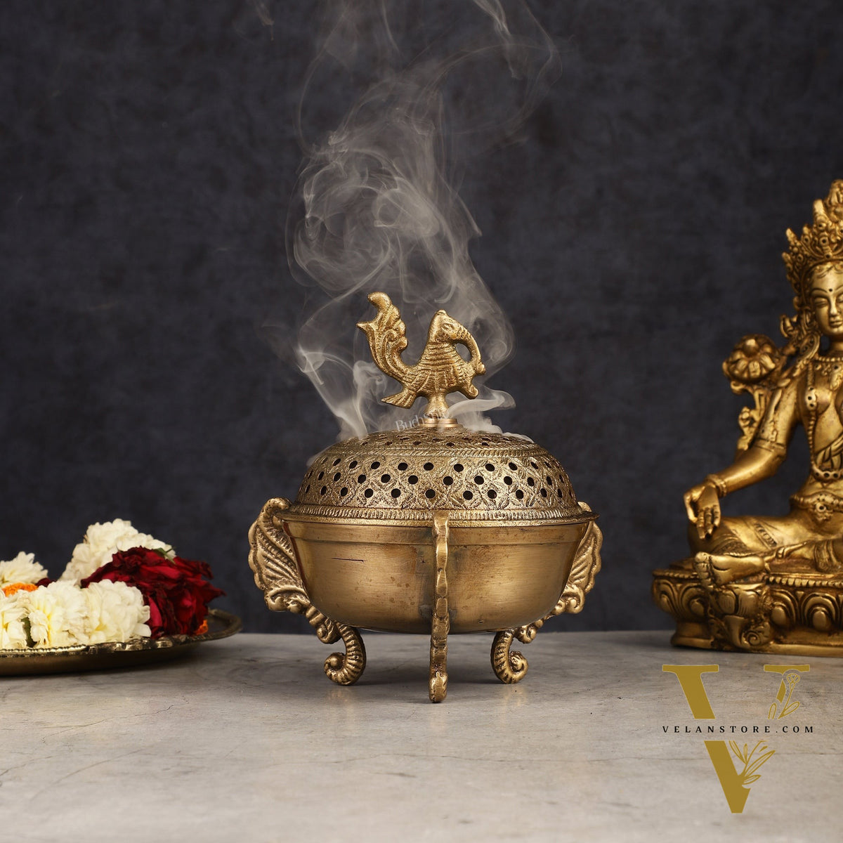 Pure Brass Peacock Loban Dhoop Burner 5"