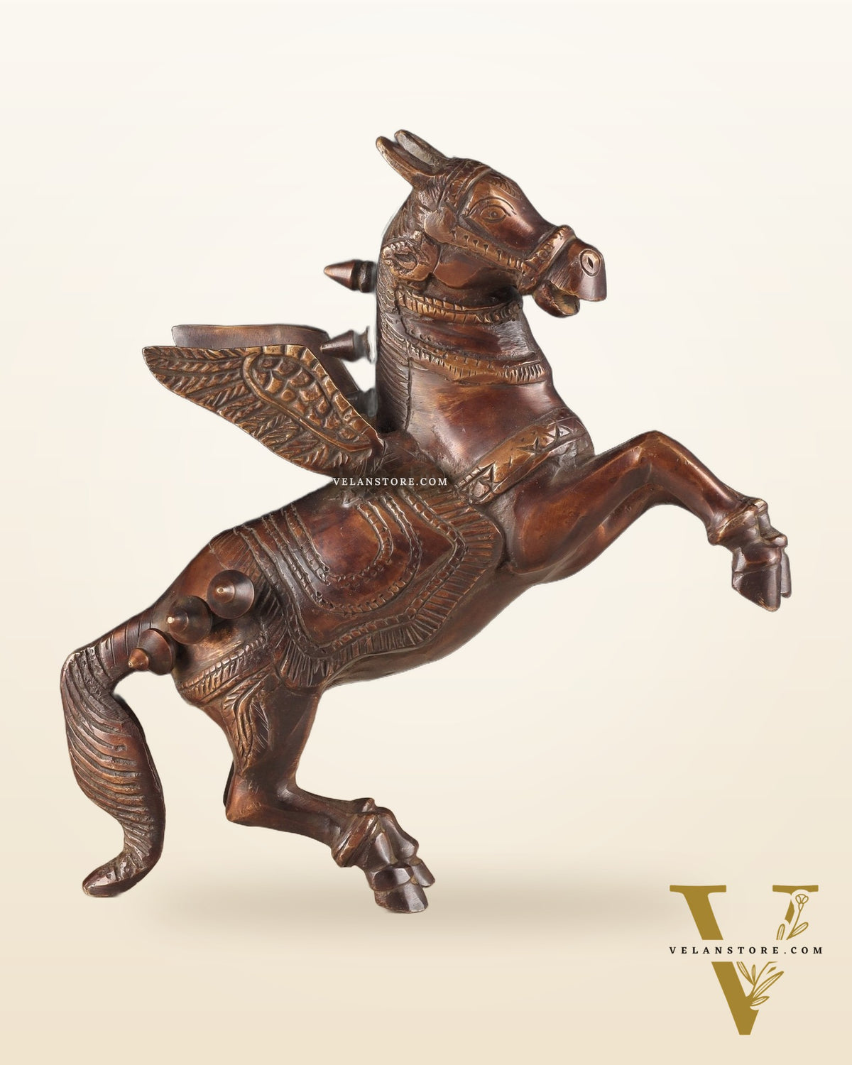 Pure Brass Pegasus Flying Horse Statue with Wings | Elegant Showpiece - 9 Inches copper tone