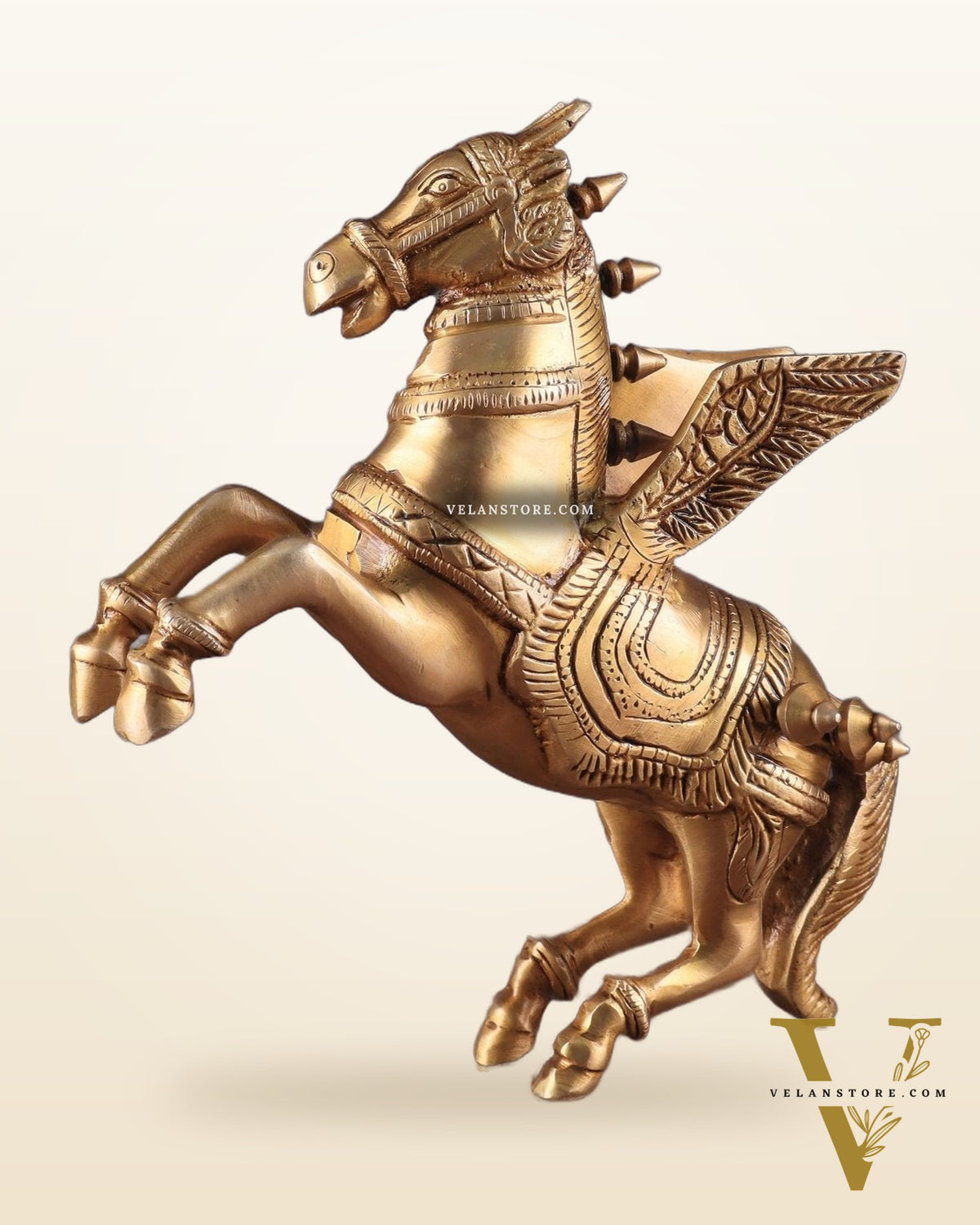Pure Brass Pegasus Flying Horse Statue with Wings | Elegant Showpiece - 9 Inches