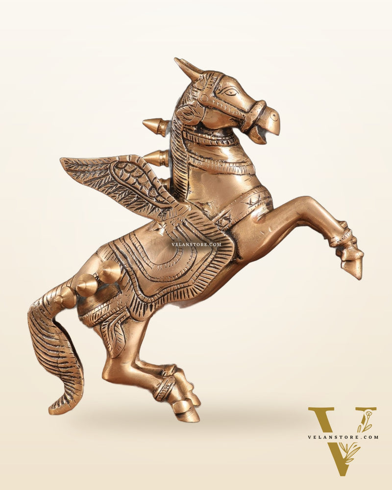 Pure Brass Pegasus Flying Horse Statue with Wings | Elegant Showpiece - 9 Inches matte tone