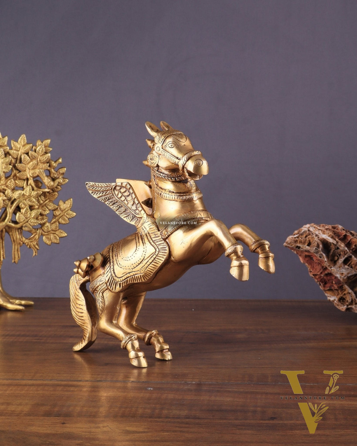 Pure Brass Pegasus Flying Horse Statue with Wings | Elegant Showpiece - 9 Inches