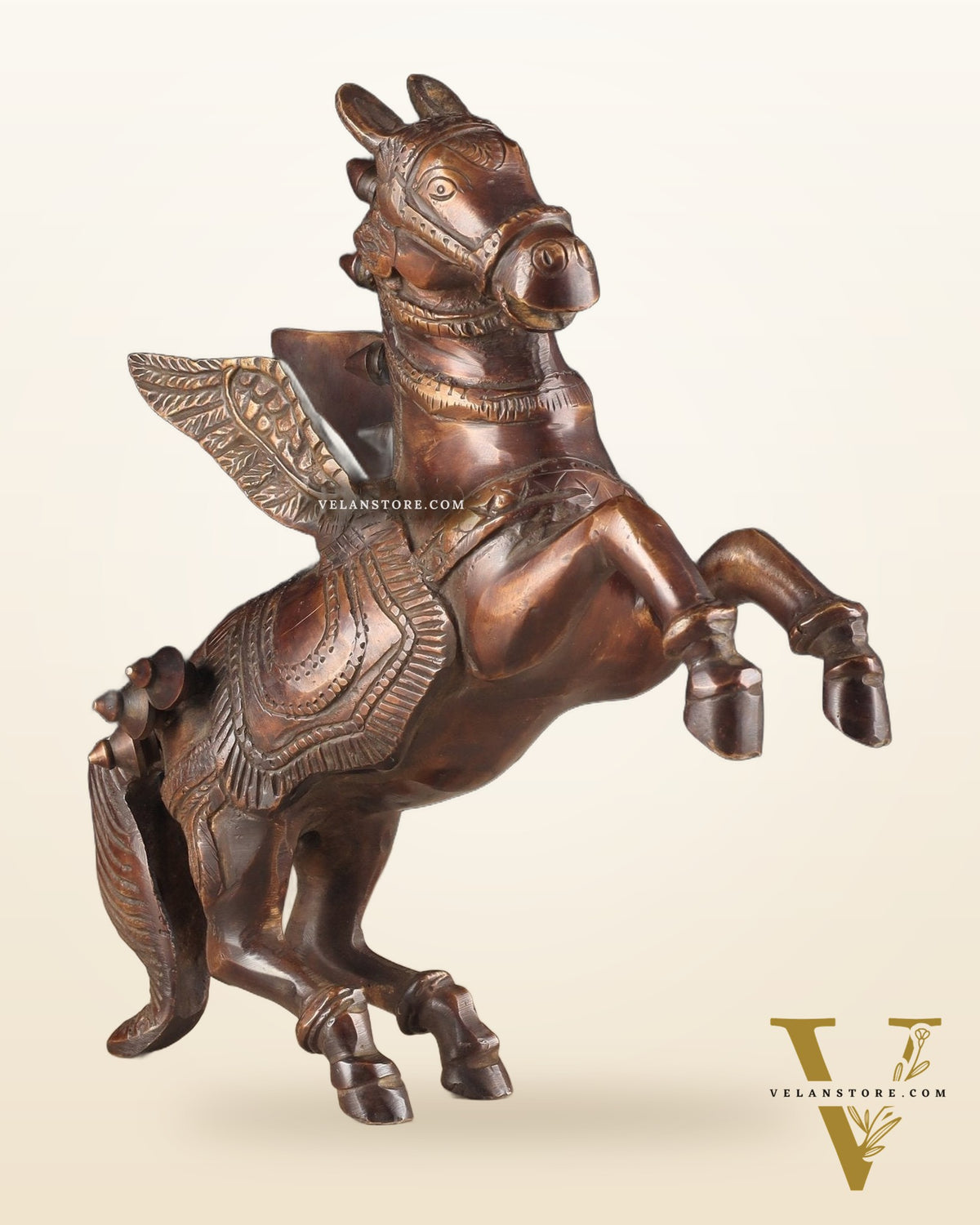 Pure Brass Pegasus Flying Horse Statue with Wings | Elegant Showpiece - 9 Inches copper tone
