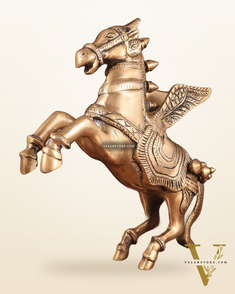 Pure Brass Pegasus Flying Horse Statue with Wings | Elegant Showpiece - 9 Inches matte tone