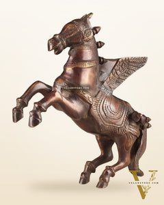 Pure Brass Pegasus Flying Horse Statue with Wings | Elegant Showpiece - 9 Inches copper tone
