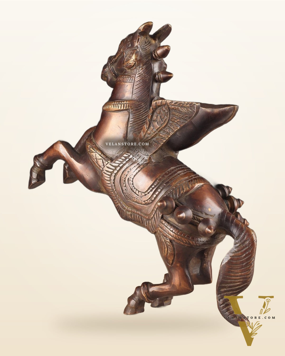 Pure Brass Pegasus Flying Horse Statue with Wings | Elegant Showpiece - 9 Inches copper tone