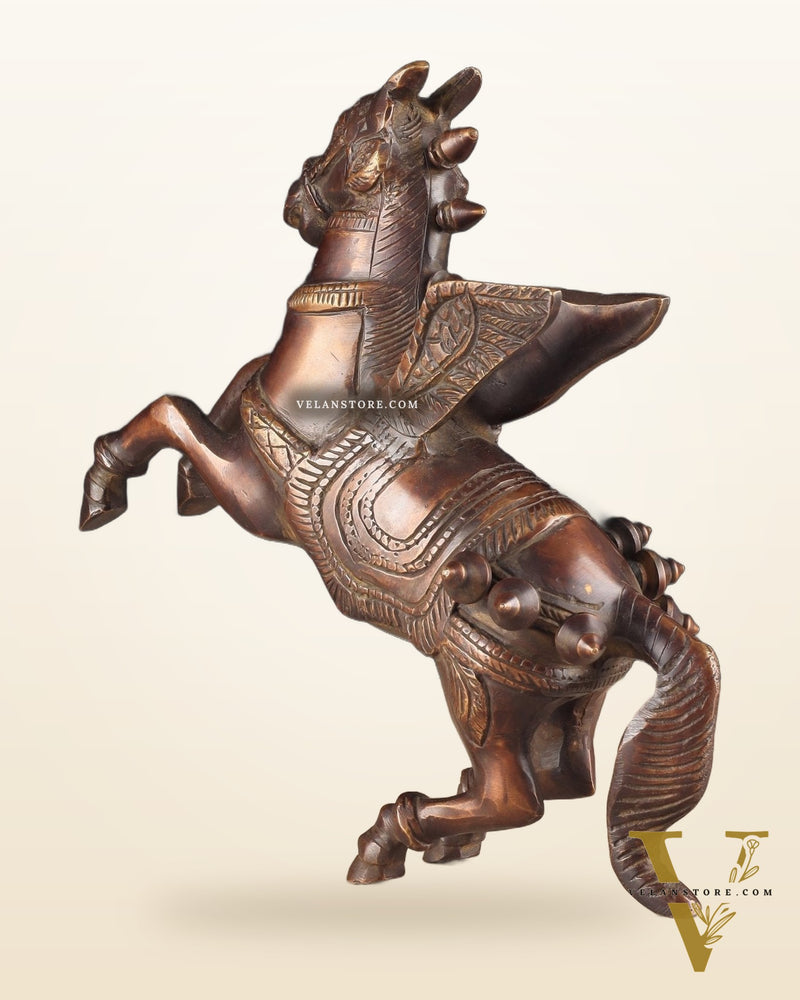 Pure Brass Pegasus Flying Horse Statue with Wings | Elegant Showpiece - 9 Inches copper tone