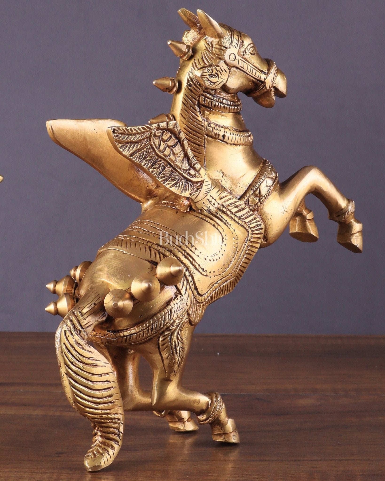 Pure Brass Pegasus Flying Horse Statue with Wings | Elegant Showpiece - 9 Inches