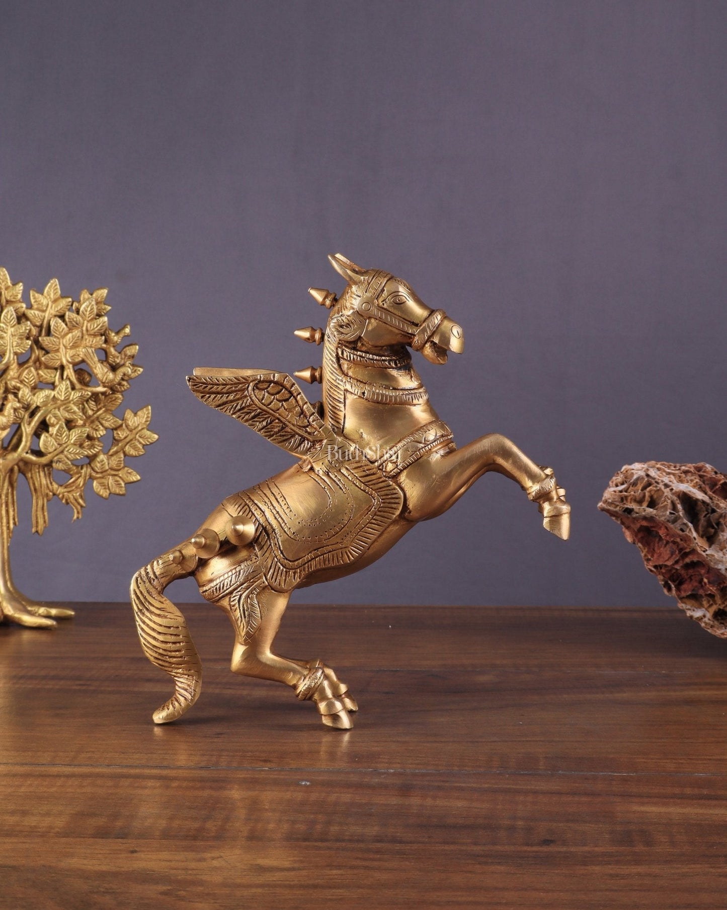 Pure Brass Pegasus Flying Horse Statue with Wings | Elegant Showpiece - 9 Inches