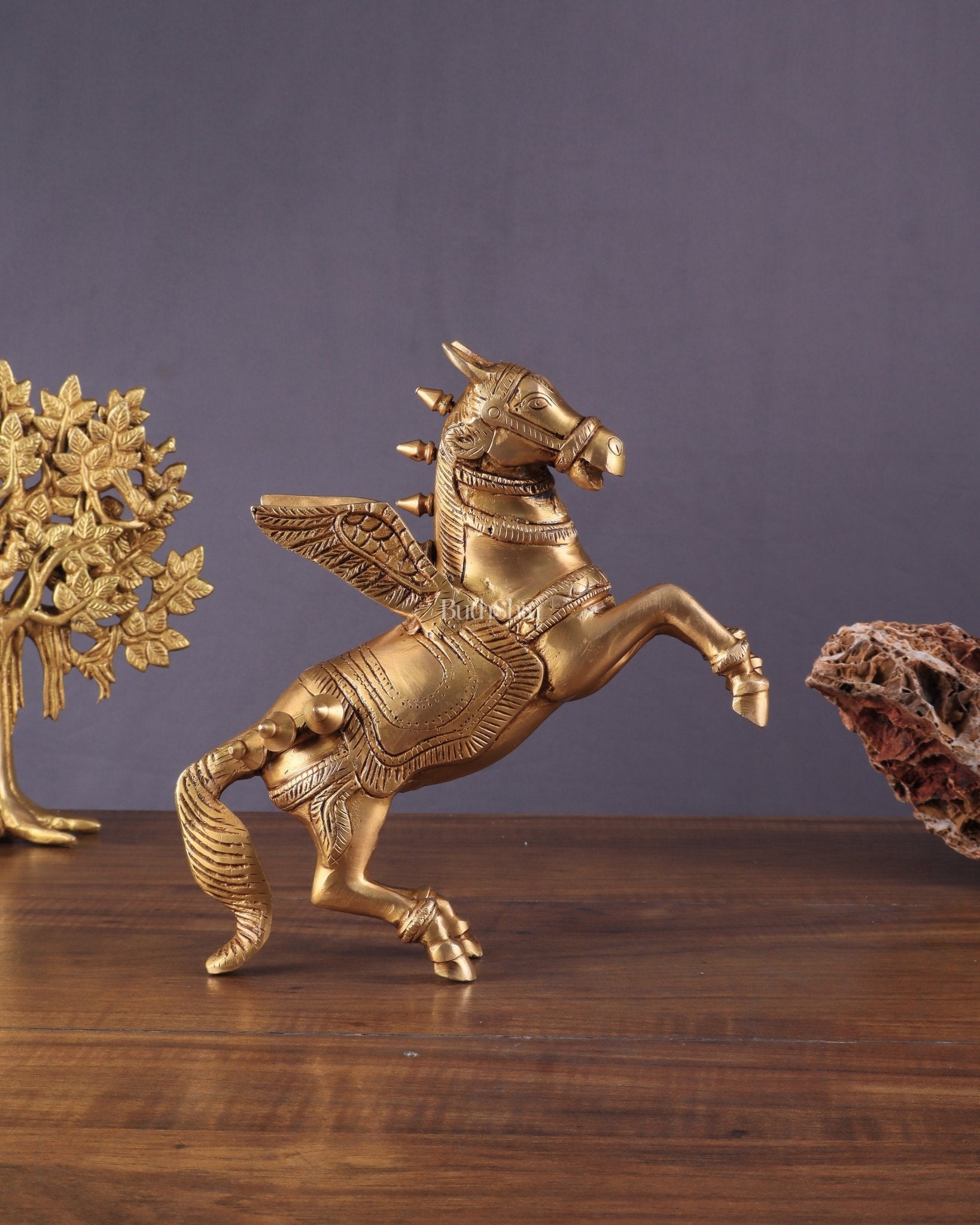 Pure Brass Pegasus Flying Horse Statue with Wings | Elegant Showpiece - 9 Inches